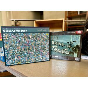 EUC Puzzle Bundle Ocean Commotion Sea Creatures 1000 & Double Ftr Drive-In 1000